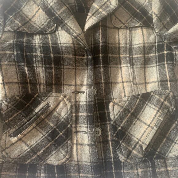 Ruff Hewn Stylish Wool Crop Jacket Blazer Casual Button Down Gray Plaid‎ - Picture 10 of 12